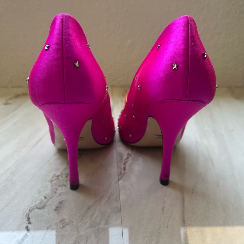 Gucci Jodie Pink Fuchsia Star crystal embellished Heels with Tangerine Strap - Picture 5 of 14